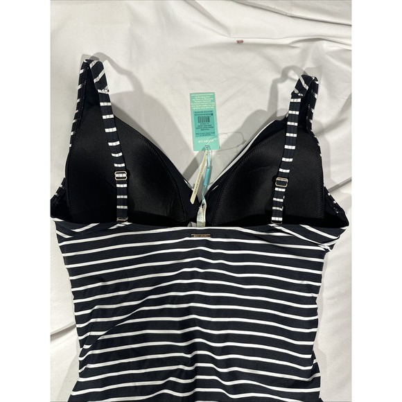 NWT $120 Sea Level [ 12 US ] Stripe Cross Front One-Piece Swimsuit in Black 7017 - Picture 8 of 11